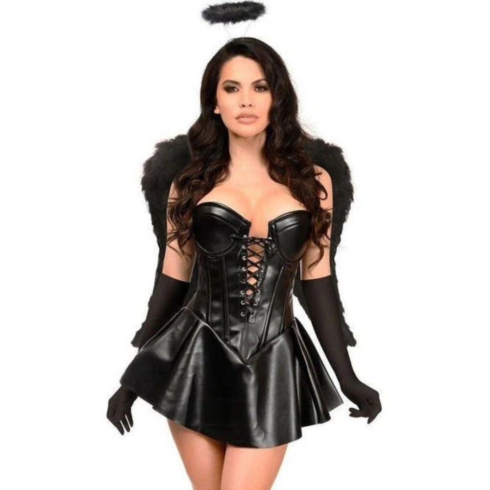 4 PC Faux Leather Dark Angel Corset Dress Costume